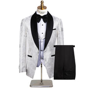 Luxury men’s woven pattern 3-piece formal suit with blazer, vest, and trousers for weddings or events