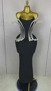 Adriana Strapless Pearl Beading Bodycon Long Bandage Dress