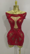 Jae Shining Red Rhinestone Mesh Mini Dress – Sexy & Sheer