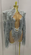 Kai Luxury Sparkly Rhinestone Sequin Tassel Coat Skirt 2Pc