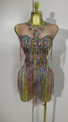 Zaylee Sparkle Colorful Rhinestone Sequins Tassel Bodysuit
