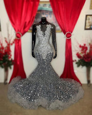 Sparkly Prom Dress Crystal Sequin Party Gowns Ruffles