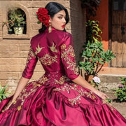 Burgundy Quinceanera Dress with Jacket Embroidery Beading Sweet 16 Mexican Girls Prom Gowns Ruffles vestidos de 15 anos