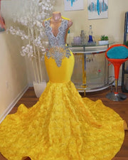 Luxury Yellow Rhinestone Beading  Prom Dress