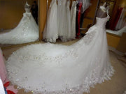 Real Sample Vestido De Noiva Ball Gown Sweetheart Tulle Lace Crystal Beaded Elegant Wedding Dresses Long Train KA04M