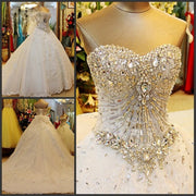 Luxury Ball Gown Fluffy Sweetheart Crystal Beading Diamond Wedding Dresses Real Photo Vestidos De Novia Custom Made WS68M