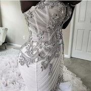 Wedding Dress Mermaid Big Train Sweetheart Crystal Beaded Sequins Luxury Sexy Bride Dress Custom Made KW41