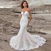 Sexy Wedding Dress Mermaid Strapless Tulle Lace Appliques Flowers New Design Bridal Gowns Custom Size MK04M