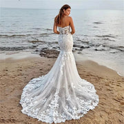 Sexy Wedding Dress Mermaid Strapless Tulle Lace Appliques Flowers New Design Bridal Gowns Custom Size MK04M