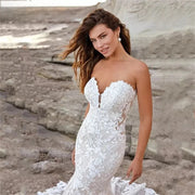 Sexy Wedding Dress Mermaid Strapless Tulle Lace Appliques Flowers New Design Bridal Gowns Custom Size MK04M