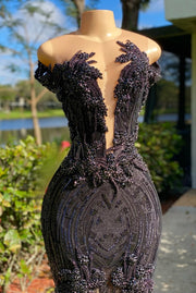 Black Crystal Rhinestone Prom Dress