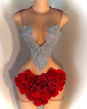 Rose Rhinestone Cocktail Dress