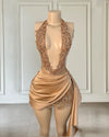 Mannequin Wearing a Rose Gold Halter Mini Birthday Dress with Sparkling Finish, Perfect for Birthday Celebrations