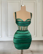 Green Beaded Sweetheart Cocktail Dress