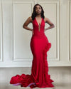 Sexy Red Feathers Halter Backless Mermaid Party Gowns Split Evening Dress Vestidos De Graduación
