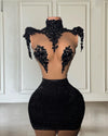 Elegant High Neck Little Black Birthday Dress