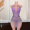 Sheer Neck See Through Rhinestone Birthday Dress