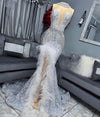 Sexy Glitter Mermaid Prom Dresses Luxury Crystal Sequins Feathers Party Side Split
