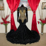 Elegant Black Ruffles Beading Prom Dress