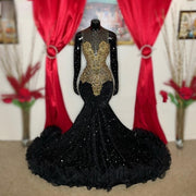 Elegant Black Ruffles Beading Prom Dress