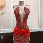 Glitter Orange Rhinestone Birthday Dress For Women Beading Short Prom Gowns Cocktail Party Dress Vestidos De Festa