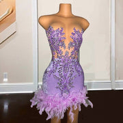 Elegant Lavender Sheer Neck Birthday Dress