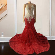 Luxury Red Prom Dresses For 2024 Backless Sparkly Sequin Tassel Crystal Mermaid Party Gowns Evening Wear