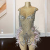 Sexy See Through Crystal Beading Feathered Birthday Dress