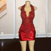 Sexy Red Crystal Halter Rhinestone Birthday Dress