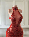 Sexy Sheer Mesh Sparkly Red Crystals Birthday Dress