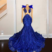 Sexy Sequin Mermaid Prom Dresses Scoop Crystal Party  Gala Gowns Feathers Evening Dress Elegant