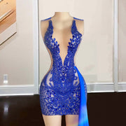 Elegant Royal Blue Rhinestone Birthday Dress With Train