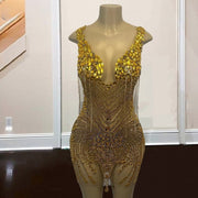 Rhinestone Diamond Luxury Gold Birthday Dress