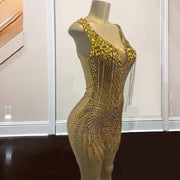 Rhinestone Diamond Luxury Gold Birthday Dress