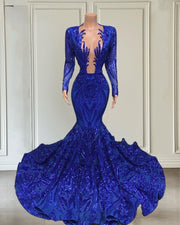 Gilter Prom Dresses Long Sleeves Sheer Neck Mermaid Party Gowns Sequin Birthday Dress Vestidos De Graduación