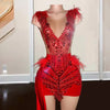 Luxury Red Beading Sequin Birthday Dress With Train