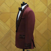 Men's Burgundy Sequin Suit (Jacket + Pants + Vest )