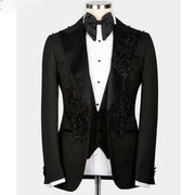 Black Elegant 3D Floral Lace Pearls Men Suits Two Pieces (Jacket+Pants)