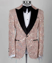 Men's Pink and Black Suit (Jacket + Pants + Vest )