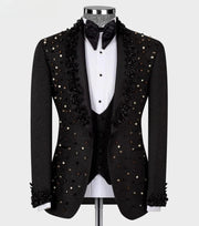 Men's Beaded Black Suit  (Jacket + Pants + Vest )