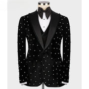 Green Velvet Beaded Men's Suit  (Jacket + Pants + Vest )