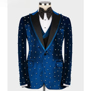 Green Velvet Beaded Men's Suit  (Jacket + Pants + Vest )