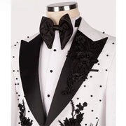 Men's White & black Applique Beaded Suit(Jacket + Pants + Vest )