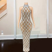 Real Photo Mermaid Prom Dresses Crystal Beading High Neck Party Dress Long Homecoming Gowns