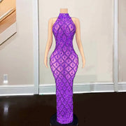 Real Photo Mermaid Prom Dresses Crystal Beading High Neck Party Dress Long Homecoming Gowns