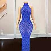 Real Photo Mermaid Prom Dresses Crystal Beading High Neck Party Dress Long Homecoming Gowns