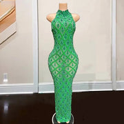 Real Photo Mermaid Prom Dresses Crystal Beading High Neck Party Dress Long Homecoming Gowns