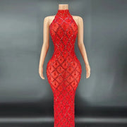 Real Photo Mermaid Prom Dresses Crystal Beading High Neck Party Dress Long Homecoming Gowns