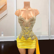 Yellow Sweetheart Beaded Cocktail Dress