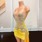 Yellow Sweetheart Beaded Cocktail Dress